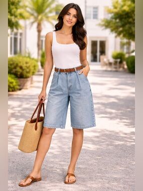 Blank NYC • NWT $98 USD Light Wash Denim Bermuda Shorts W15” R12” I12”